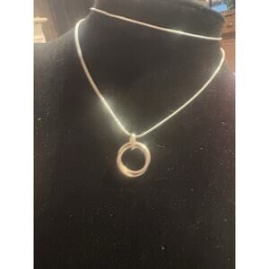 Double Circle Hoops Pendant Necklace 925 Silver with Silver Italy Chain 20” Long